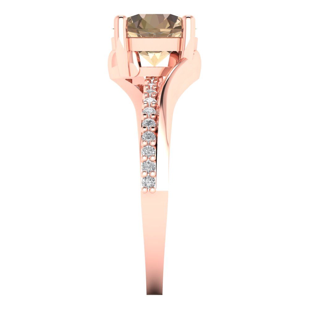 1.71 cttw Yellow Moissanite Solitaire with Zirconia Simulated Diamond Accents Engagement Ring - Solid Rose Gold (VVS1, Round Cut,7.5mm)