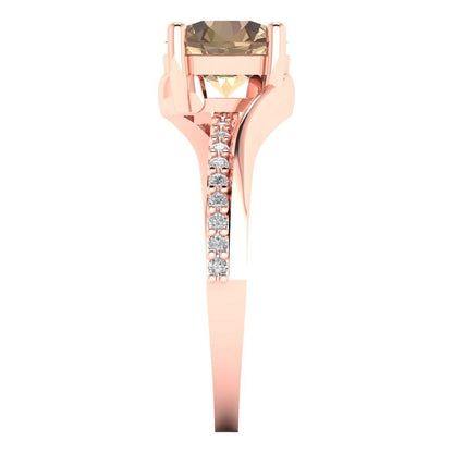 1.71 cttw Yellow Moissanite Solitaire with Zirconia Simulated Diamond Accents Engagement Ring - Solid Rose Gold (VVS1, Round Cut,7.5mm)