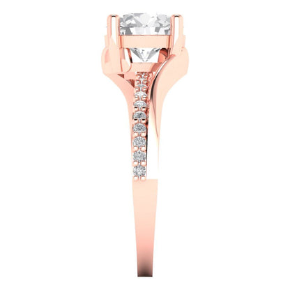 1.71 cttw Zirconia Simulated Diamond Solitaire with Zirconia Simulated Diamond Accents Engagement Ring - Solid Rose Gold (VVS1, Round Cut,7.5mm)