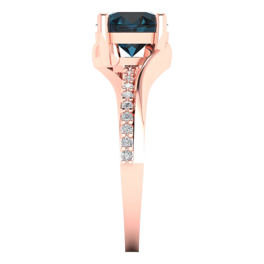 1.71 cttw Natural London Blue Topaz Solitaire with Zirconia Simulated Diamond Accents Engagement Ring - Solid Rose Gold (VVS1, Round Cut,7.5mm)