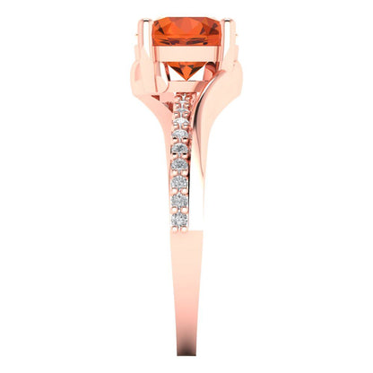 1.71 cttw Zirconia Simulated Red Diamond Solitaire with Zirconia Simulated Diamond Accents Engagement Ring - Solid Rose Gold (VVS1, Round Cut,7.5mm)
