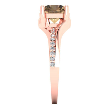 1.71 cttw Zirconia Simulated Champagne Diamond Solitaire with Zirconia Simulated Diamond Accents Engagement Ring - Solid Rose Gold (VVS1, Round Cut,7.5mm)