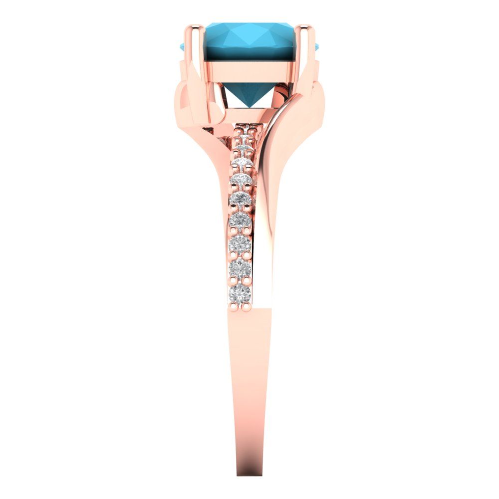 1.71 cttw Simulated Turquoise Solitaire with Zirconia Simulated Diamond Accents Engagement Ring - Solid Rose Gold (VVS1, Round Cut,7.5mm)