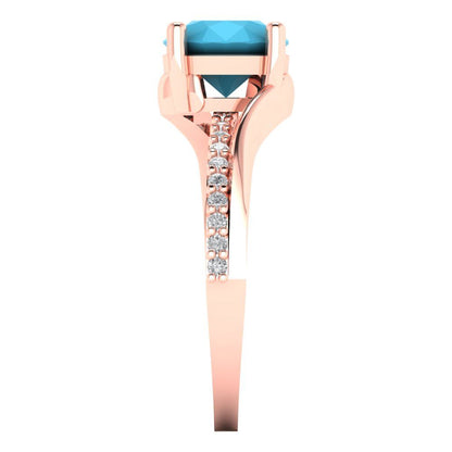 1.71 cttw Simulated Turquoise Solitaire with Zirconia Simulated Diamond Accents Engagement Ring - Solid Rose Gold (VVS1, Round Cut,7.5mm)