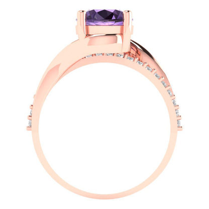 1.71 cttw Simulated Alexandrite Solitaire with Zirconia Simulated Diamond Accents Engagement Ring - Solid Rose Gold (VVS1, Round Cut,7.5mm)