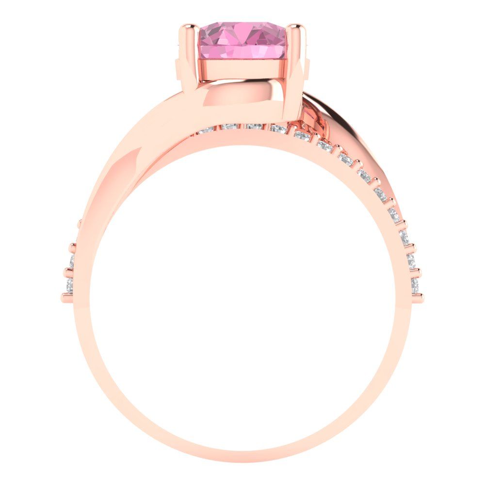 1.71 cttw Zirconia Simulated Pink Diamond Solitaire with Zirconia Simulated Diamond Accents Engagement Ring - Solid Rose Gold (VVS1, Round Cut,7.5mm)