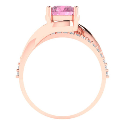 1.71 cttw Zirconia Simulated Pink Diamond Solitaire with Zirconia Simulated Diamond Accents Engagement Ring - Solid Rose Gold (VVS1, Round Cut,7.5mm)