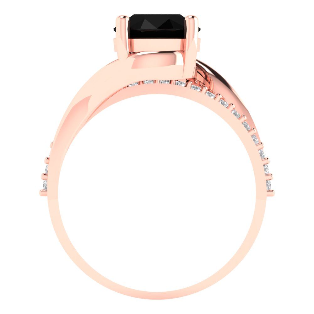 1.71 cttw Natural Onyx Solitaire with Zirconia Simulated Diamond Accents Engagement Ring - Solid Rose Gold (VVS1, Round Cut,7.5mm)