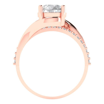 1.71 cttw Zirconia Simulated Diamond Solitaire with Zirconia Simulated Diamond Accents Engagement Ring - Solid Rose Gold (VVS1, Round Cut,7.5mm)