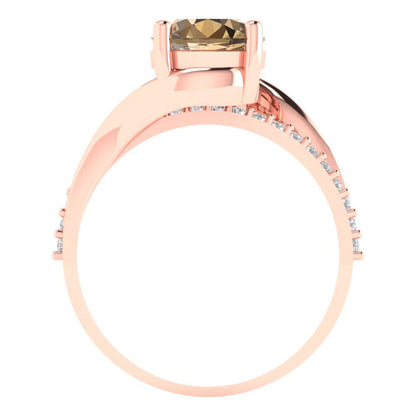 1.71 cttw Zirconia Simulated Champagne Diamond Solitaire with Zirconia Simulated Diamond Accents Engagement Ring - Solid Rose Gold (VVS1, Round Cut,7.5mm)