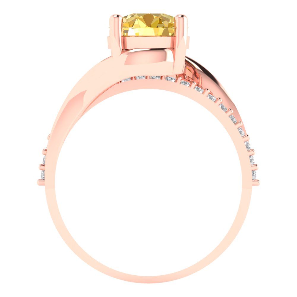 1.71 cttw Zirconia Simulated Yellow Diamond Solitaire with Zirconia Simulated Diamond Accents Engagement Ring - Solid Rose Gold (VVS1, Round Cut,7.5mm)