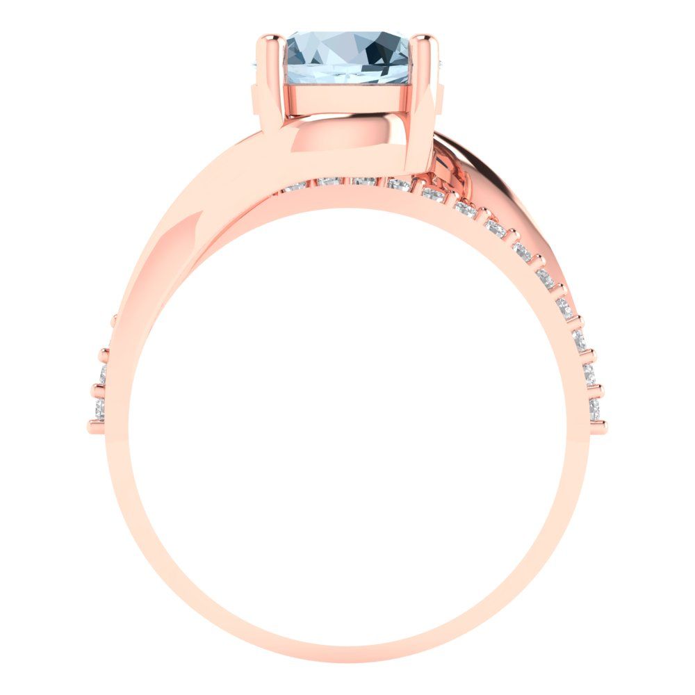 1.71 cttw Zirconia Simulated Blue Diamond Solitaire with Zirconia Simulated Diamond Accents Engagement Ring - Solid Rose Gold (VVS1, Round Cut,7.5mm)