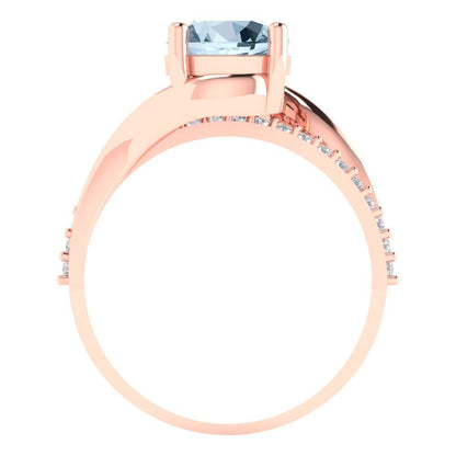 1.71 cttw Zirconia Simulated Blue Diamond Solitaire with Zirconia Simulated Diamond Accents Engagement Ring - Solid Rose Gold (VVS1, Round Cut,7.5mm)
