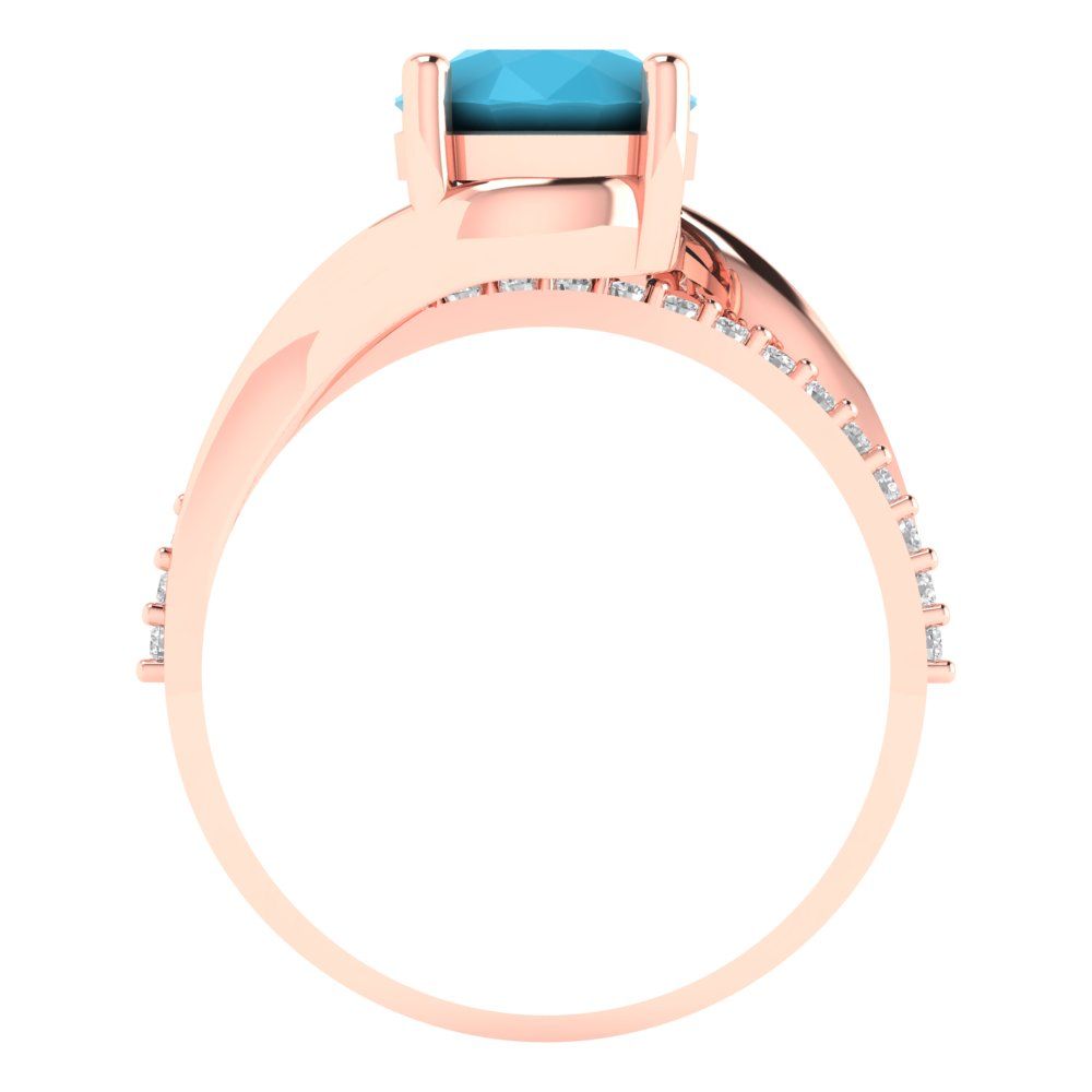 1.71 cttw Simulated Turquoise Solitaire with Zirconia Simulated Diamond Accents Engagement Ring - Solid Rose Gold (VVS1, Round Cut,7.5mm)