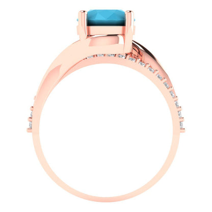 1.71 cttw Simulated Turquoise Solitaire with Zirconia Simulated Diamond Accents Engagement Ring - Solid Rose Gold (VVS1, Round Cut,7.5mm)