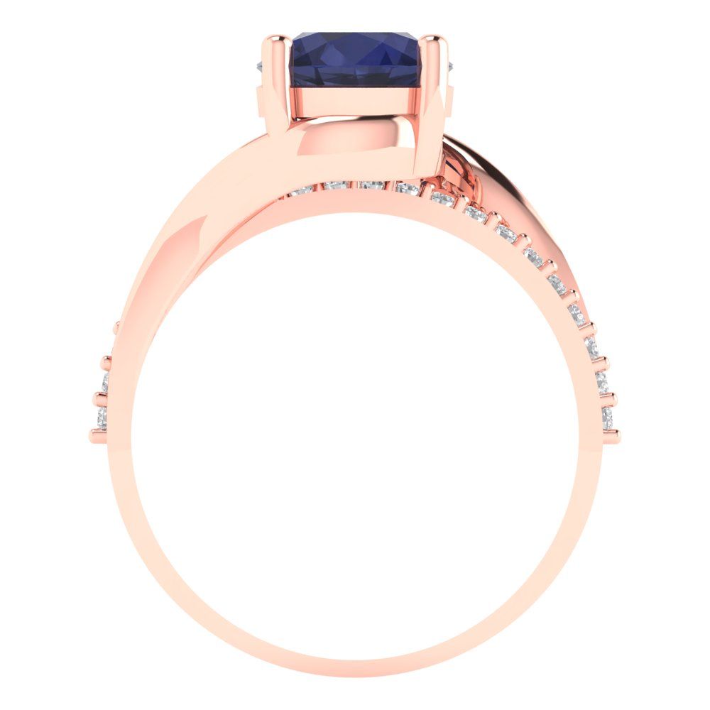 1.71 cttw Simulated Blue Sapphire Solitaire with Zirconia Simulated Diamond Accents Engagement Ring - Solid Rose Gold (VVS1, Round Cut,7.5mm)