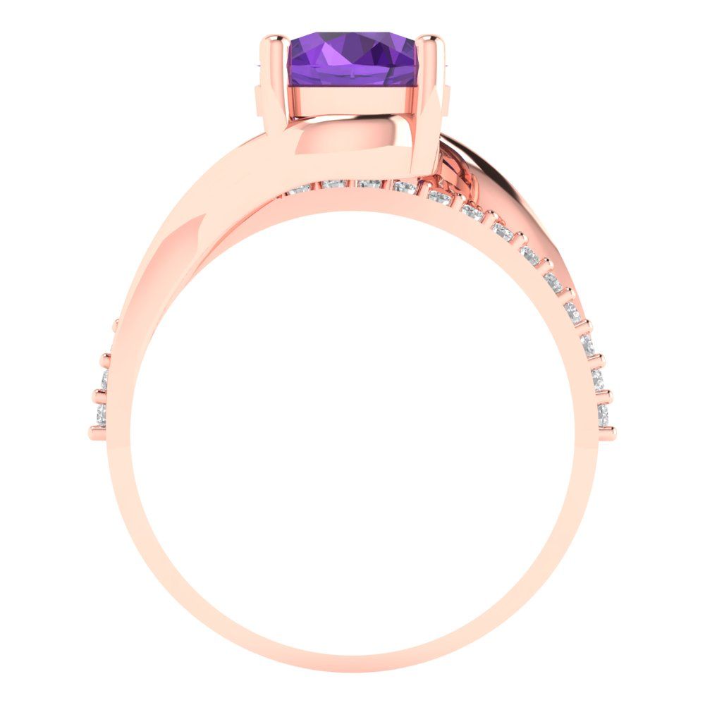 1.71 cttw Natural Amethyst Solitaire with Zirconia Simulated Diamond Accents Engagement Ring - Solid Rose Gold (VVS1, Round Cut,7.5mm)