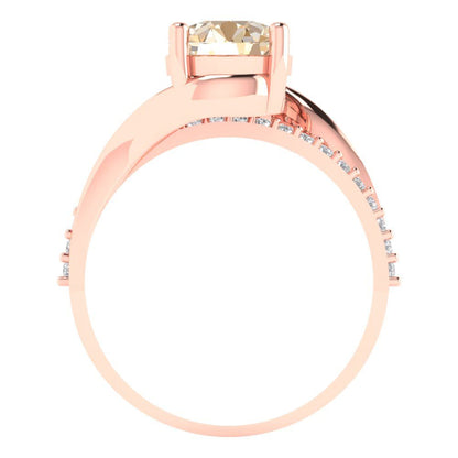 1.71 cttw Natural Morganite Solitaire with Zirconia Simulated Diamond Accents Engagement Ring - Solid Rose Gold (VVS1, Round Cut,7.5mm)