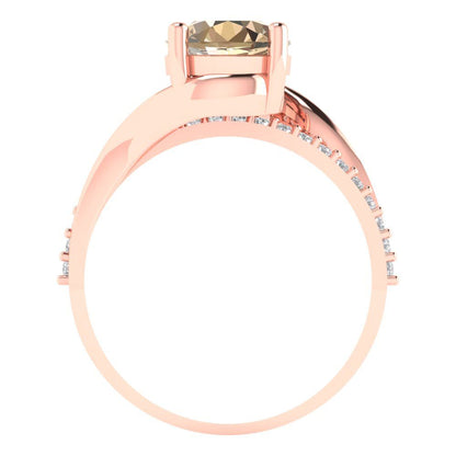 1.71 cttw Yellow Moissanite Solitaire with Zirconia Simulated Diamond Accents Engagement Ring - Solid Rose Gold (VVS1, Round Cut,7.5mm)