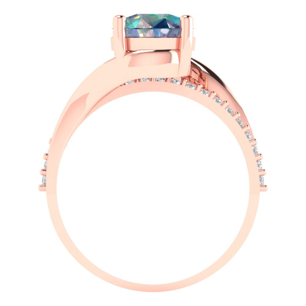 1.71 cttw Blue Moissanite Solitaire with Zirconia Simulated Diamond Accents Engagement Ring - Solid Rose Gold (VVS1, Round Cut,7.5mm)