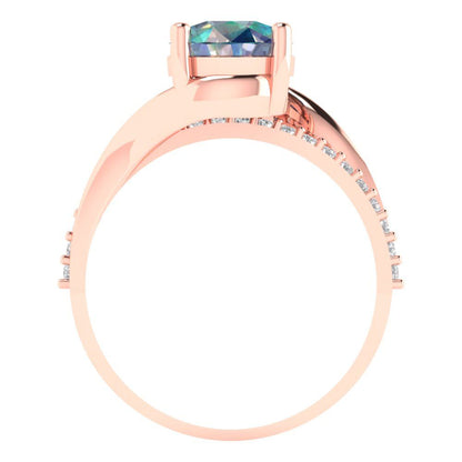 1.71 cttw Blue Moissanite Solitaire with Zirconia Simulated Diamond Accents Engagement Ring - Solid Rose Gold (VVS1, Round Cut,7.5mm)
