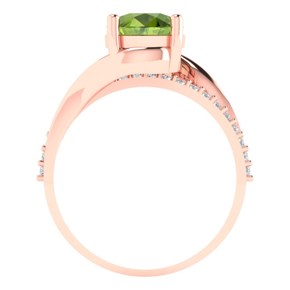 1.71 cttw Natural Peridot Solitaire with Zirconia Simulated Diamond Accents Engagement Ring - Solid Rose Gold (VVS1, Round Cut,7.5mm)