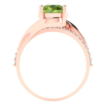 1.71 cttw Natural Peridot Solitaire with Zirconia Simulated Diamond Accents Engagement Ring - Solid Rose Gold (VVS1, Round Cut,7.5mm)
