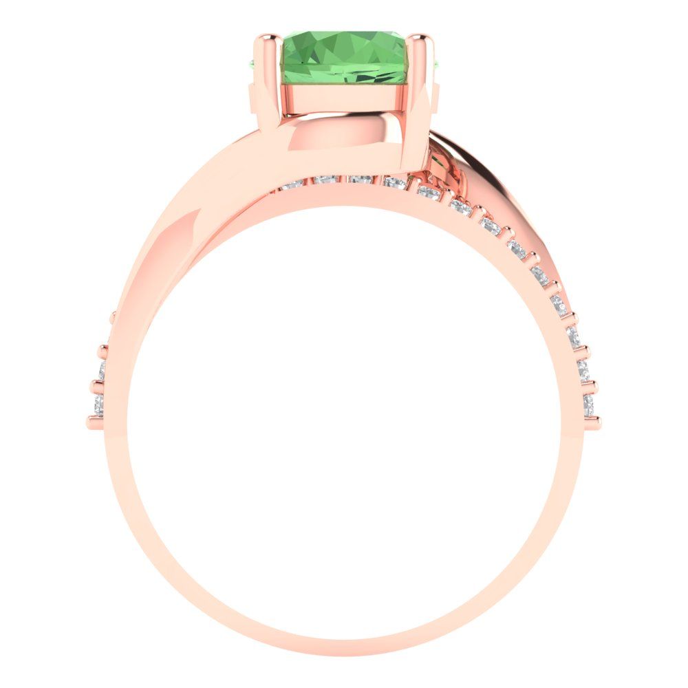 1.71 cttw Zirconia Simulated Green Diamond Solitaire with Zirconia Simulated Diamond Accents Engagement Ring - Solid Rose Gold (VVS1, Round Cut,7.5mm)
