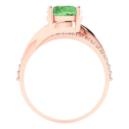1.71 cttw Zirconia Simulated Green Diamond Solitaire with Zirconia Simulated Diamond Accents Engagement Ring - Solid Rose Gold (VVS1, Round Cut,7.5mm)