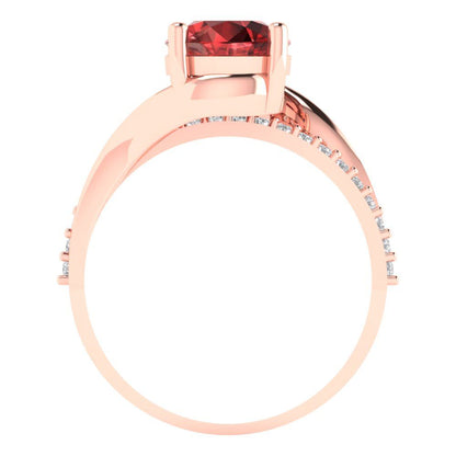 1.71 cttw Natural Garnet Solitaire with Zirconia Simulated Diamond Accents Engagement Ring - Solid Rose Gold (VVS1, Round Cut,7.5mm)