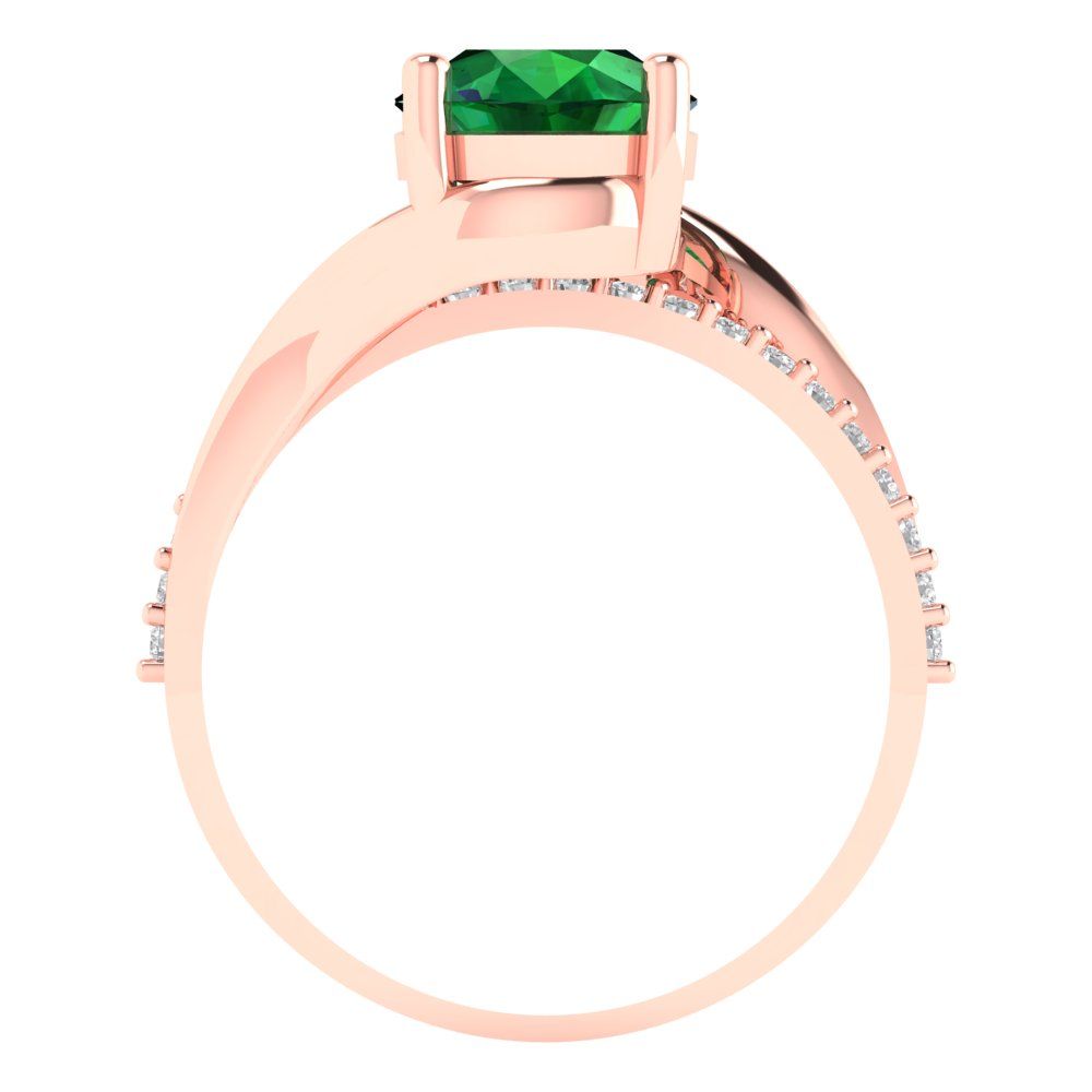 1.71 cttw Simulated Emerald Solitaire with Zirconia Simulated Diamond Accents Engagement Ring - Solid Rose Gold (VVS1, Round Cut,7.5mm)