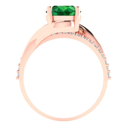 1.71 cttw Simulated Emerald Solitaire with Zirconia Simulated Diamond Accents Engagement Ring - Solid Rose Gold (VVS1, Round Cut,7.5mm)