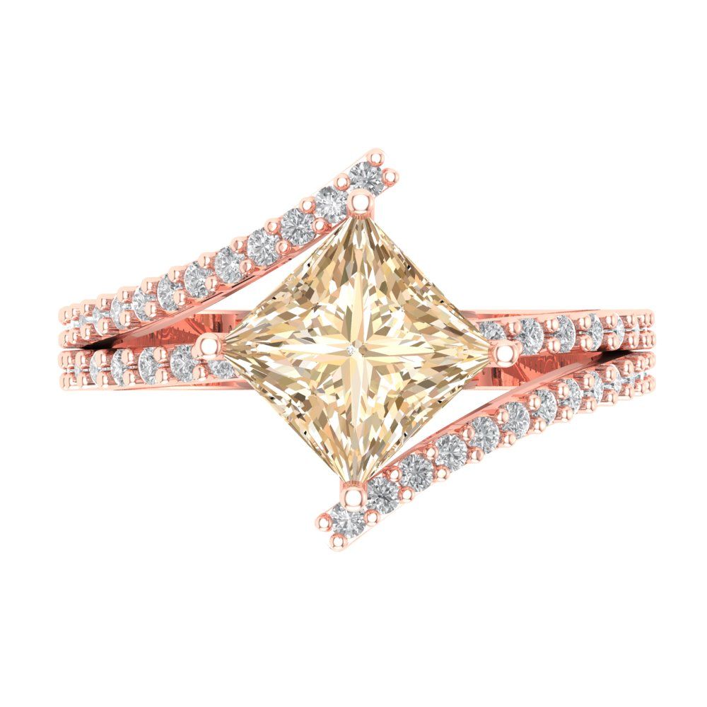 2.3075 cttw Natural Morganite Solitaire with Zirconia Simulated Diamond Accents Engagement Ring - Solid Rose Gold (VVS1, Princess Cut,7.0mm)