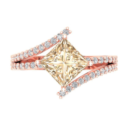 2.3075 cttw Natural Morganite Solitaire with Zirconia Simulated Diamond Accents Engagement Ring - Solid Rose Gold (VVS1, Princess Cut,7.0mm)