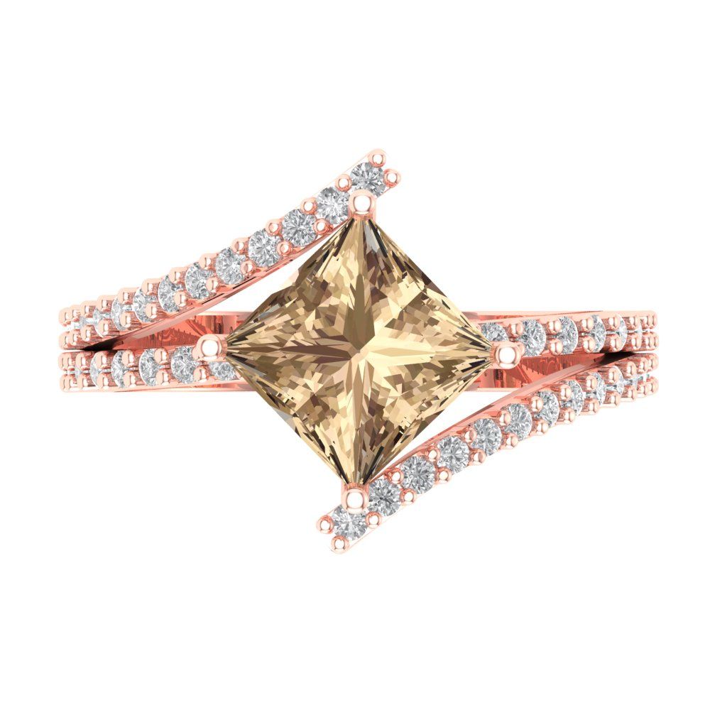 2.3075 cttw Yellow Moissanite Solitaire with Zirconia Simulated Diamond Accents Engagement Ring - Solid Rose Gold (VVS1, Princess Cut,7.0mm)