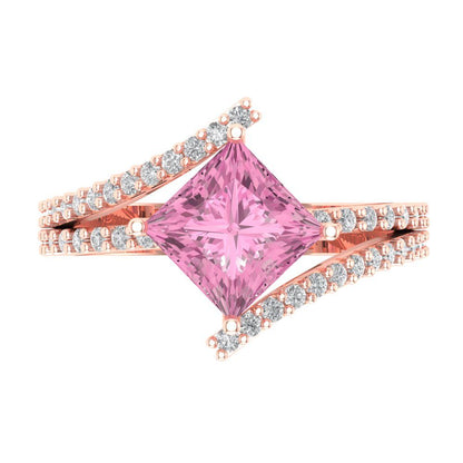 2.3075 cttw Zirconia Simulated Pink Diamond Solitaire with Zirconia Simulated Diamond Accents Engagement Ring - Solid Rose Gold (VVS1, Princess Cut,7.0mm)