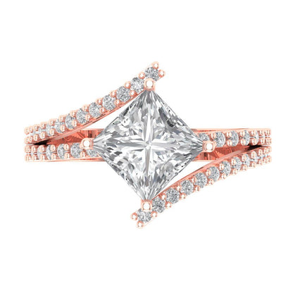 2.3075 cttw Zirconia Simulated Diamond Solitaire with Zirconia Simulated Diamond Accents Engagement Ring - Solid Rose Gold (VVS1, Princess Cut,7.0mm)