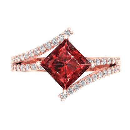 2.3075 cttw Natural Garnet Solitaire with Zirconia Simulated Diamond Accents Engagement Ring - Solid Rose Gold (VVS1, Princess Cut,7.0mm)