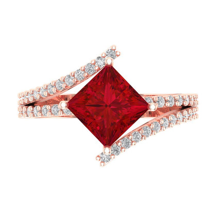 2.3075 cttw Simulated Pink Tourmaline Solitaire with Zirconia Simulated Diamond Accents Engagement Ring - Solid Rose Gold (VVS1, Princess Cut,7.0mm)