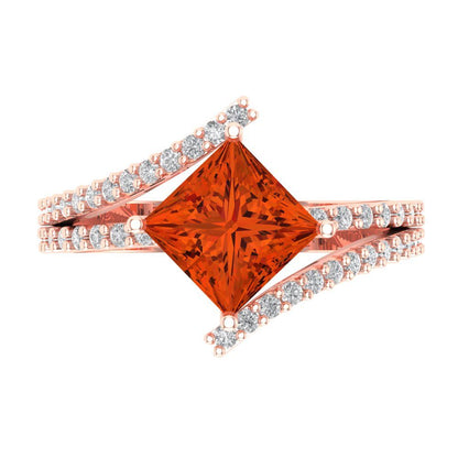 2.3075 cttw Zirconia Simulated Red Diamond Solitaire with Zirconia Simulated Diamond Accents Engagement Ring - Solid Rose Gold (VVS1, Princess Cut,7.0mm)