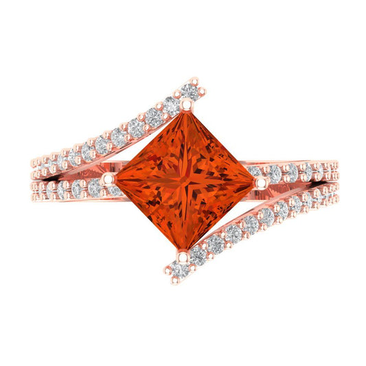 2.3075 cttw Zirconia Simulated Red Diamond Solitaire with Zirconia Simulated Diamond Accents Engagement Ring - Solid Rose Gold (VVS1, Princess Cut,7.0mm)