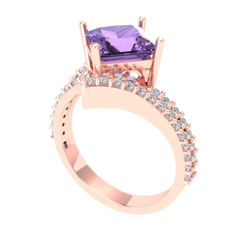 2.3075 cttw Simulated Alexandrite Solitaire with Zirconia Simulated Diamond Accents Engagement Ring - Solid Rose Gold (VVS1, Princess Cut,7.0mm)