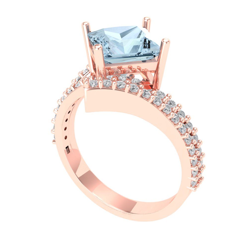 2.3075 cttw Natural Sky Blue Topaz Solitaire with Zirconia Simulated Diamond Accents Engagement Ring - Solid Rose Gold (VVS1, Princess Cut,7.0mm)