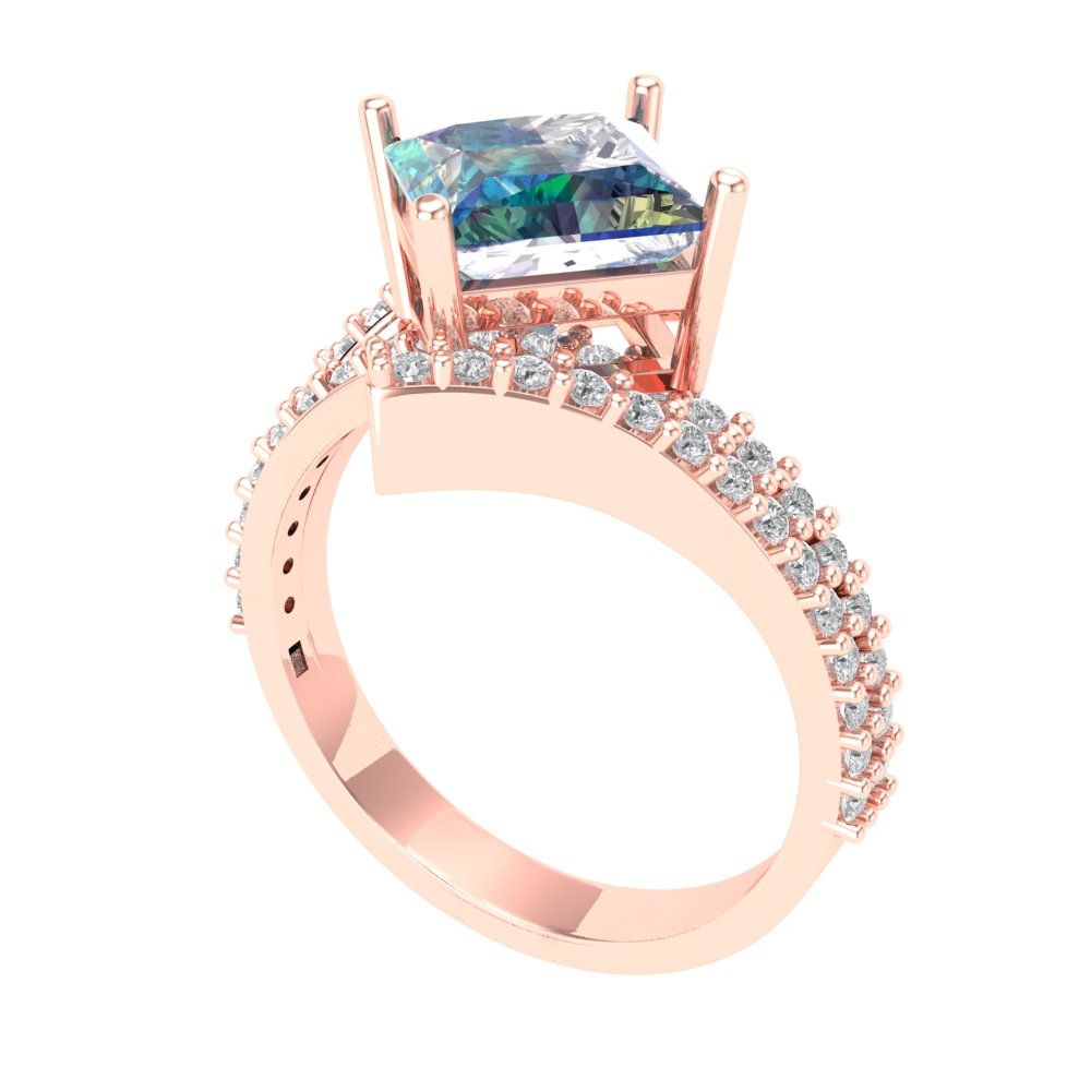 2.3075 cttw Blue Moissanite Solitaire with Zirconia Simulated Diamond Accents Engagement Ring - Solid Rose Gold (VVS1, Princess Cut,7.0mm)