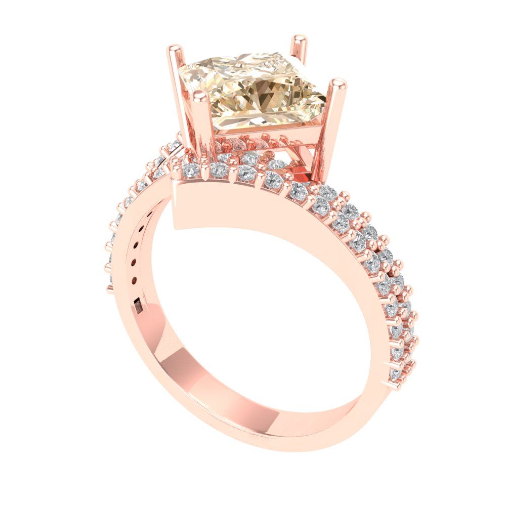 2.3075 cttw Natural Morganite Solitaire with Zirconia Simulated Diamond Accents Engagement Ring - Solid Rose Gold (VVS1, Princess Cut,7.0mm)