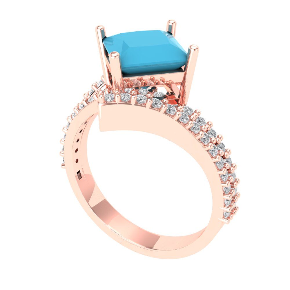 2.3075 cttw Simulated Turquoise Solitaire with Zirconia Simulated Diamond Accents Engagement Ring - Solid Rose Gold (VVS1, Princess Cut,7.0mm)