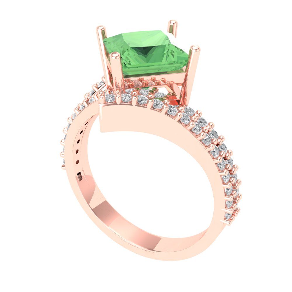 2.3075 cttw Zirconia Simulated Green Diamond Solitaire with Zirconia Simulated Diamond Accents Engagement Ring - Solid Rose Gold (VVS1, Princess Cut,7.0mm)