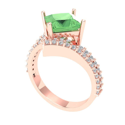 2.3075 cttw Zirconia Simulated Green Diamond Solitaire with Zirconia Simulated Diamond Accents Engagement Ring - Solid Rose Gold (VVS1, Princess Cut,7.0mm)