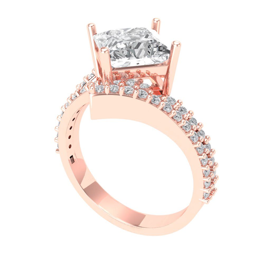 2.3075 cttw White Sapphire Solitaire with Zirconia Simulated Diamond Accents Engagement Ring - Solid Rose Gold (VVS1, Princess Cut,7.0mm)