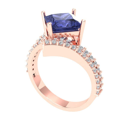 2.3075 cttw Simulated Tanzanite Solitaire with Zirconia Simulated Diamond Accents Engagement Ring - Solid Rose Gold (VVS1, Princess Cut,7.0mm)
